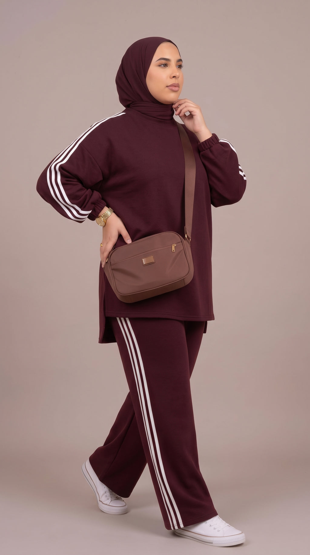 Ensemble Femme 2 Pièces Oversize Sport-Chic - Rouge Bordeaux & Vert Kaki