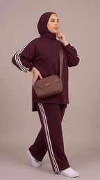 Ensemble Femme 2 Pièces Oversize Sport-Chic - Rouge Bordeaux & Vert Kaki