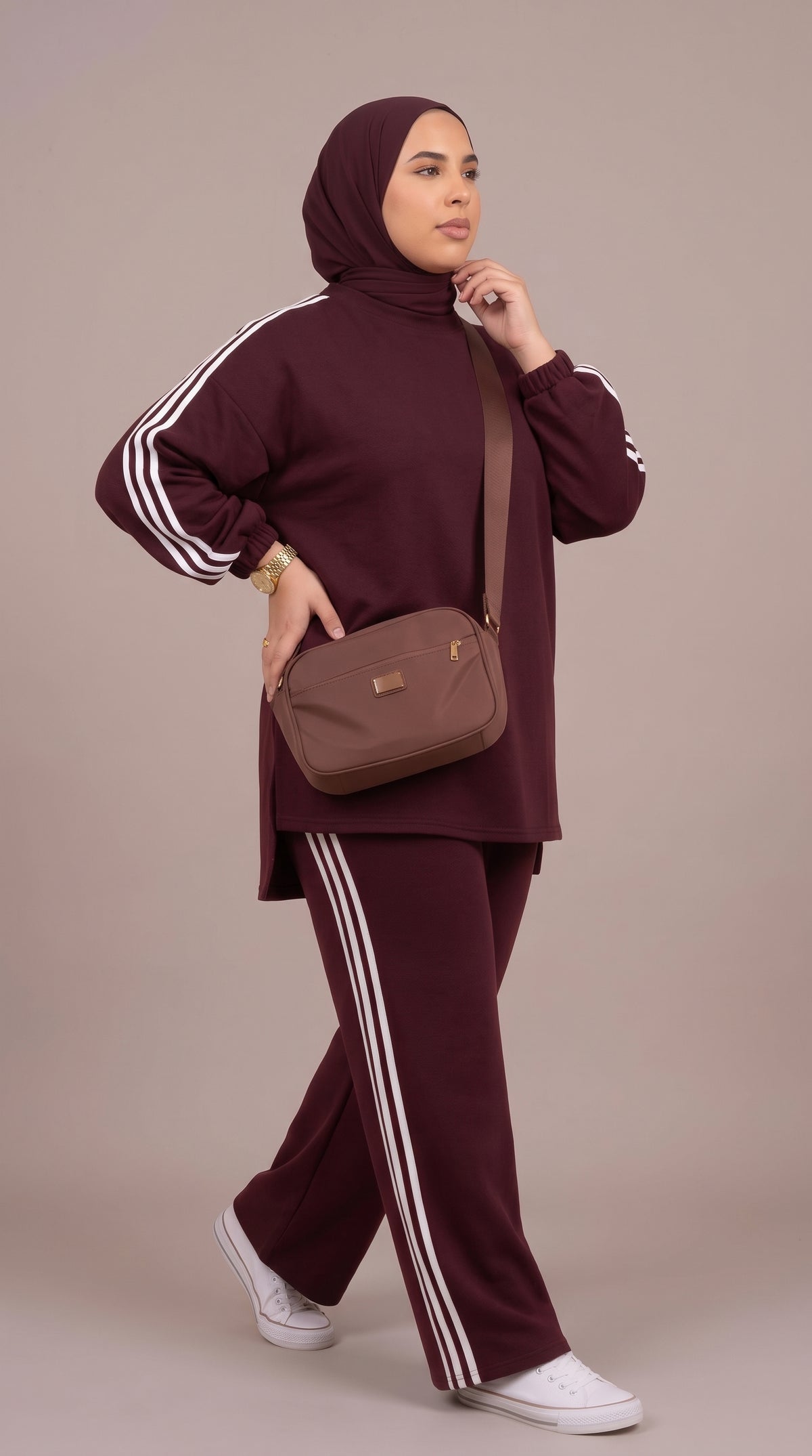 Ensemble Femme 2 Pièces Oversize Sport-Chic - Rouge Bordeaux & Vert Kaki