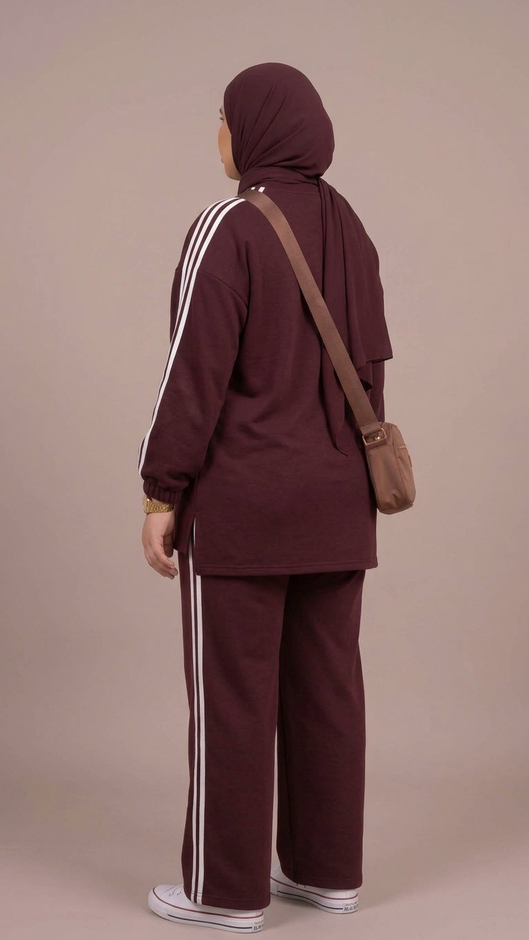 Ensemble Femme 2 Pièces Oversize Sport-Chic - Rouge Bordeaux & Vert Kaki