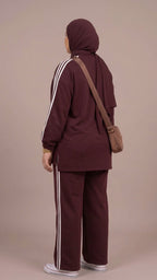 Ensemble Femme 2 Pièces Oversize Sport-Chic - Rouge Bordeaux & Vert Kaki