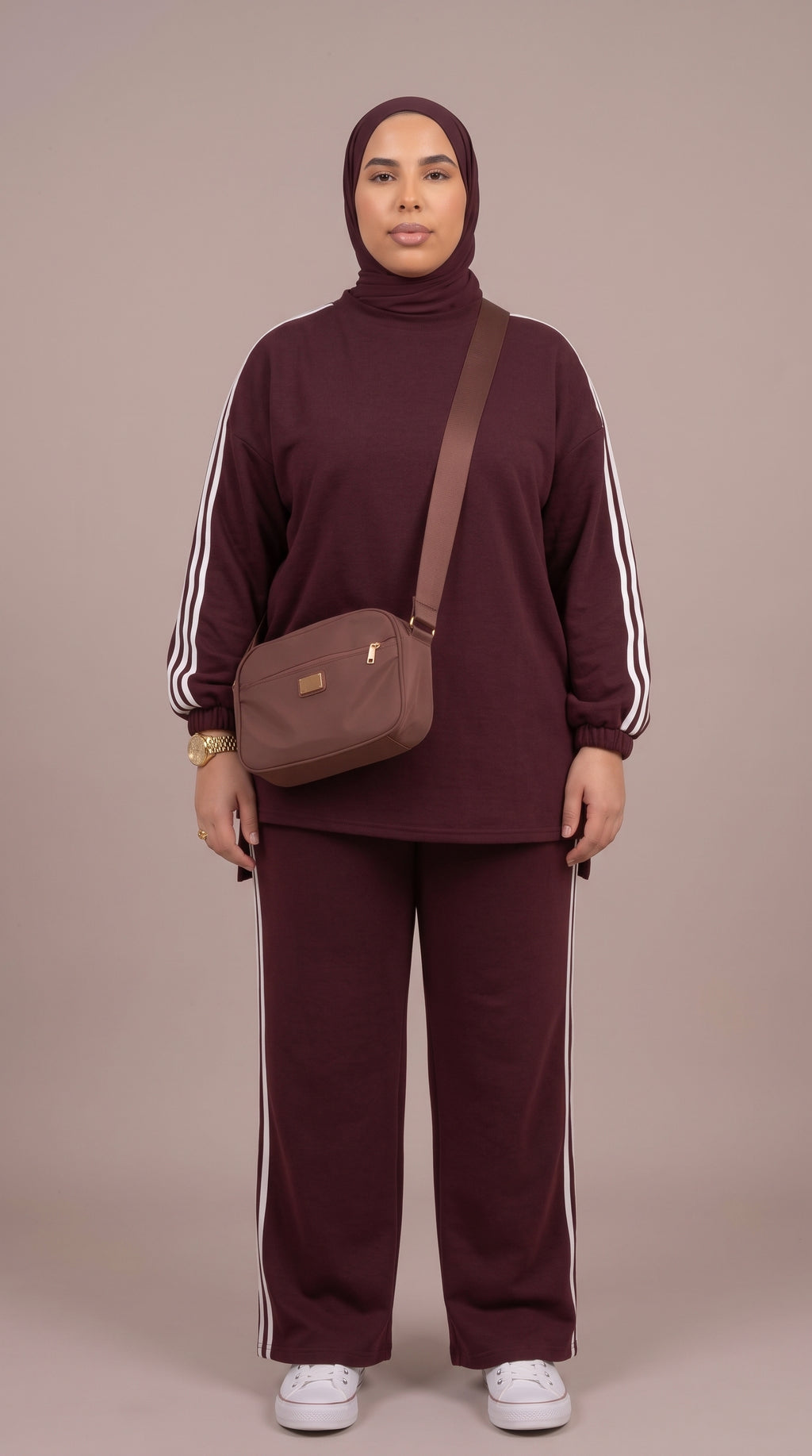 Ensemble Femme 2 Pièces Oversize Sport-Chic - Rouge Bordeaux & Vert Kaki