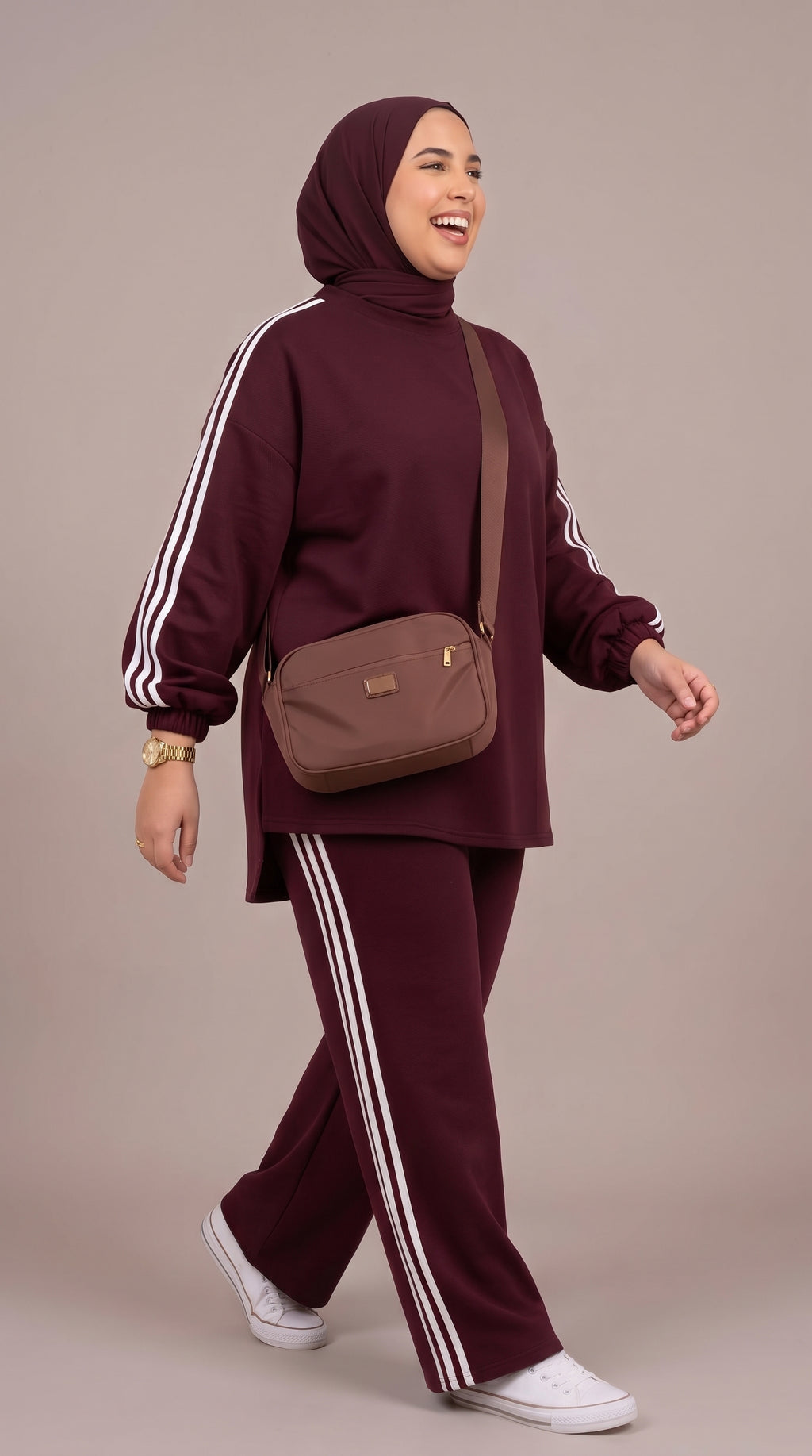 Ensemble Femme 2 Pièces Oversize Sport-Chic - Rouge Bordeaux & Vert Kaki