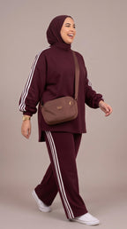 Ensemble Femme 2 Pièces Oversize Sport-Chic - Rouge Bordeaux & Vert Kaki