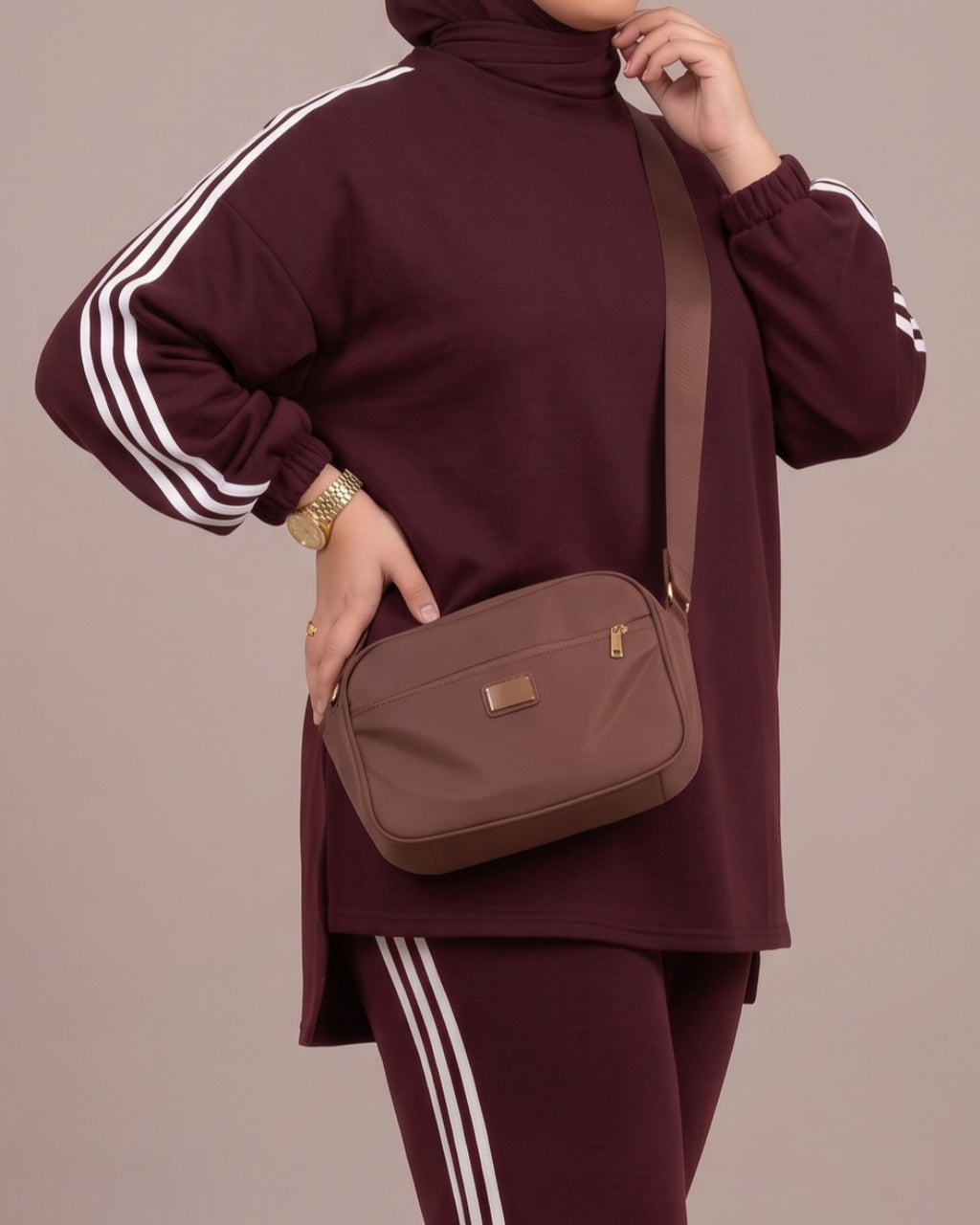 Ensemble Femme 2 Pièces Oversize Sport-Chic - Rouge Bordeaux & Vert Kaki